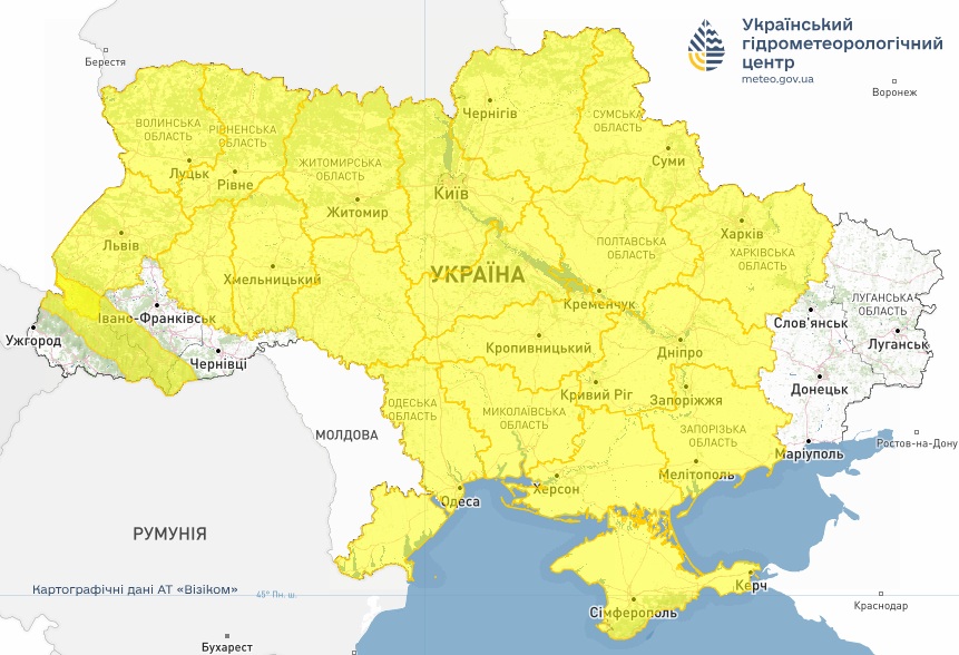 Photo by Український гідрометеорологічний центр on July 07, 2026. May be an image of map, radar and text that says 'p Берестя ВОЛИНСЬКА РИЗНЕНСЬКА ОБЛАСТЬ ОБЛАСТЬ Чер. Украйнський гдрометеорологичний центр meteo.gov.ua meteo. Лудък PiBHe жИТОМИРСЬКА ОБЛАСТЬ СУМСЬКА ОБЛАСТЬ 0 Воронеж Льв.в Киёв Житомир Суми Хмельницький вано-Франкивсък ванс-о Ужгород ПОЛТАВСЬКА ОБЛАСТЬ YKPAIHA Xapkia ХАРКИВСЬКА ОБЛАСТЬ Черн.вцй Кремейчук Кропивницький ЛУГАНСЬКАΣ ОБЛАСТЬ Слов' янськ Днипро ОдеСЬКа ОБЛАСТЬ МОЛДОВА Кривий Pir МИКОЛАЙВСЬКА ОБЛАСТЬ Луганськ Запорижжя Донецьк РУМУНИЯ ЗАПОРИЗЬКА ОБЛАСТЬ Одеса Херсон Картографичнй дани AT «BiaikoM" Маруполь Мелитополь Ростов-на-Дону 45의 45Ω.Пн-ш Бухарест Керч Сферополь Краснодар'.